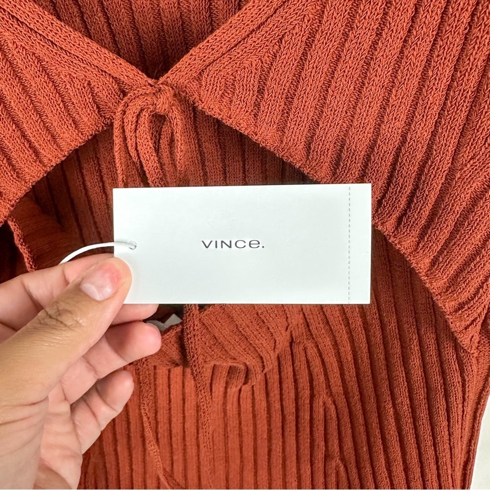 Vince Ribbed Tank Top Organic Cotton Scoop Neck Rust Minimalist - Picture 13 of 17